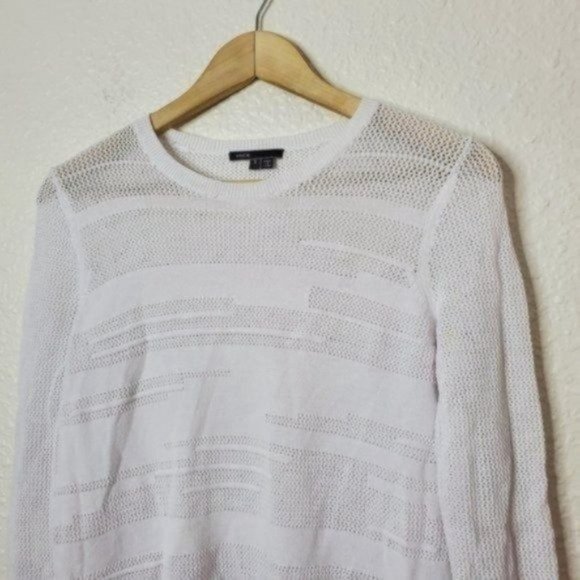 Vince Engineered Mesh Insert Crew Neck Sweater in White Women's Size Small - Picture 3 of 10